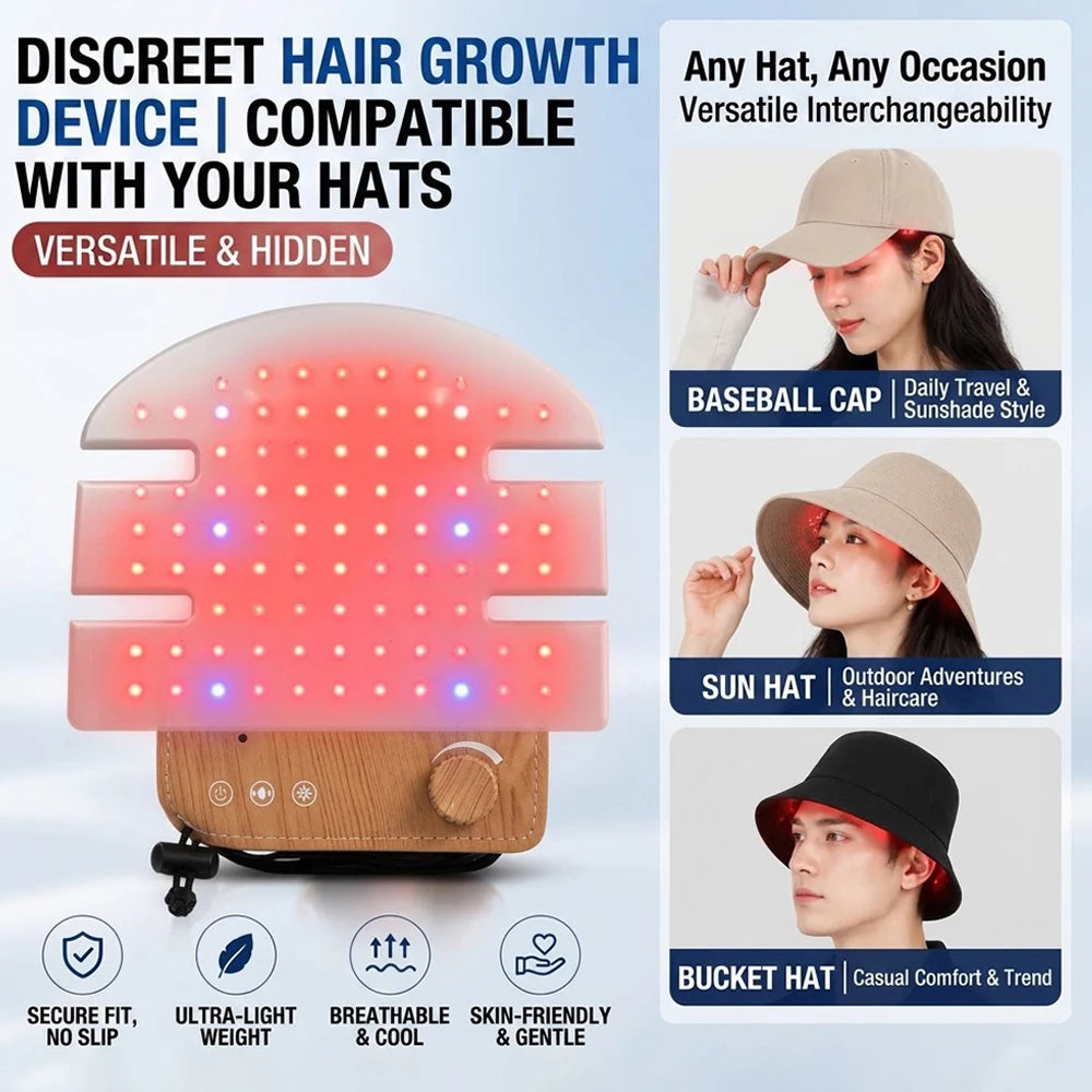 LED Hair Growth Cap Red Blue Light Therapy Hat Scalp Care Device 4 Modes Rechargeable Hair Thickening Cap