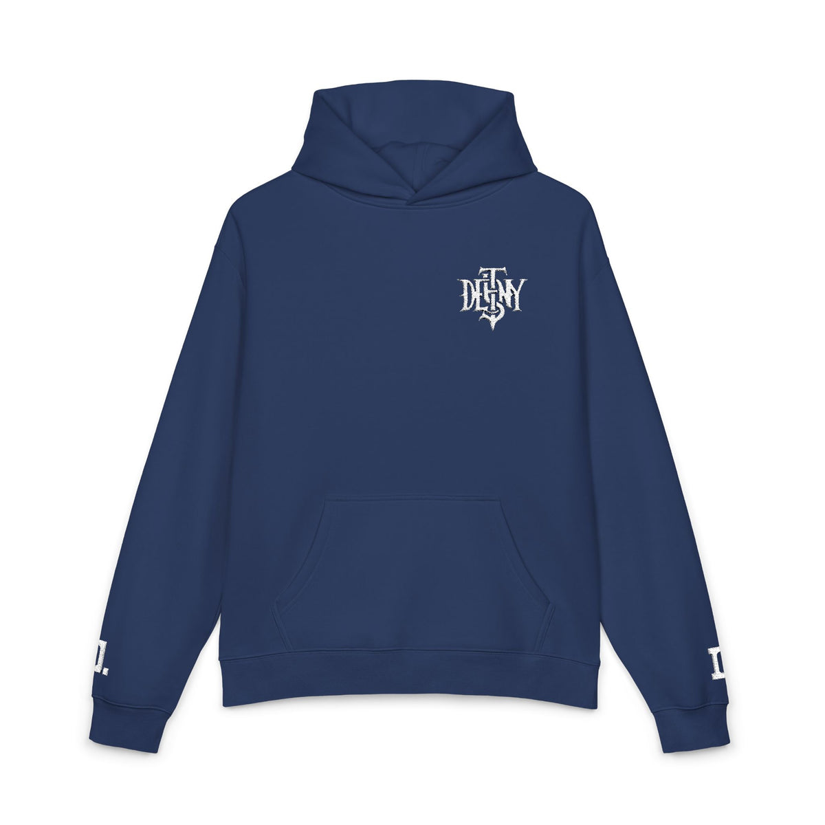 Relaxed Hoodie — Black Streetwear Hoodie with White Gothic 'DESTINY' Logo