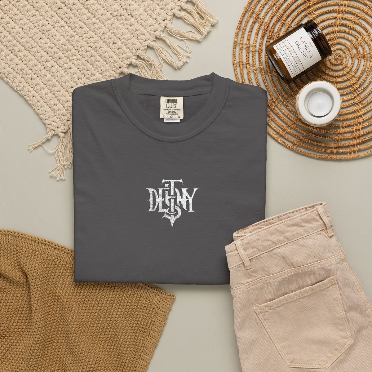 Destiny Gothic Logo T-shirt | Garment Dyed Charcoal
