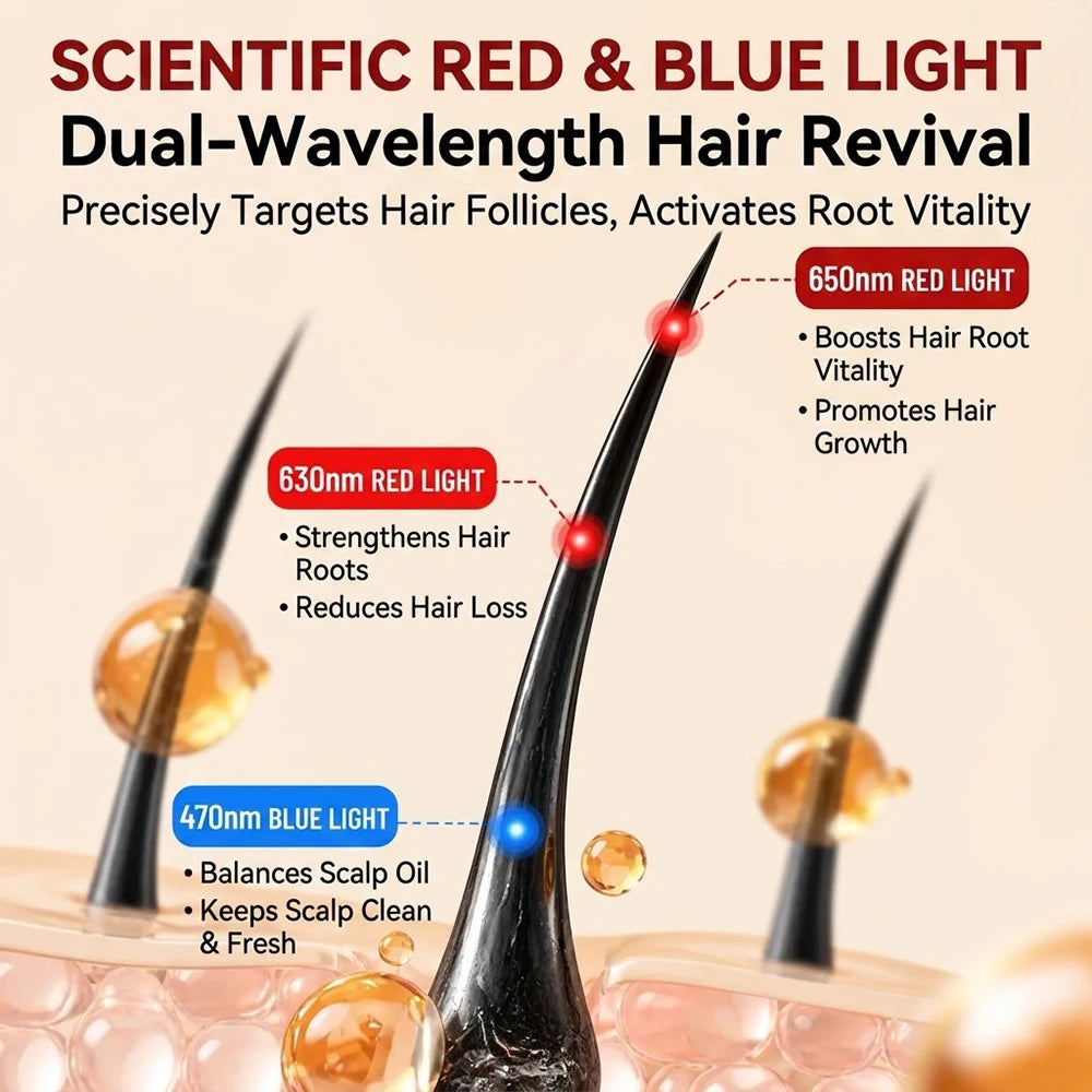 LED Hair Growth Cap Red Blue Light Therapy Hat Scalp Care Device 4 Modes Rechargeable Hair Thickening Cap