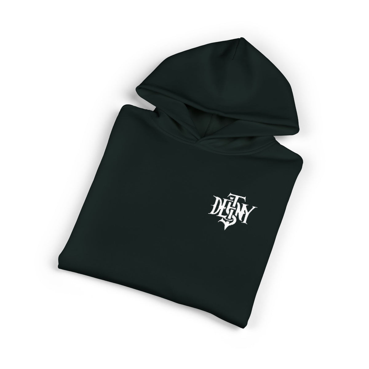 Relaxed Hoodie — Black Streetwear Hoodie with White Gothic 'DESTINY' Logo