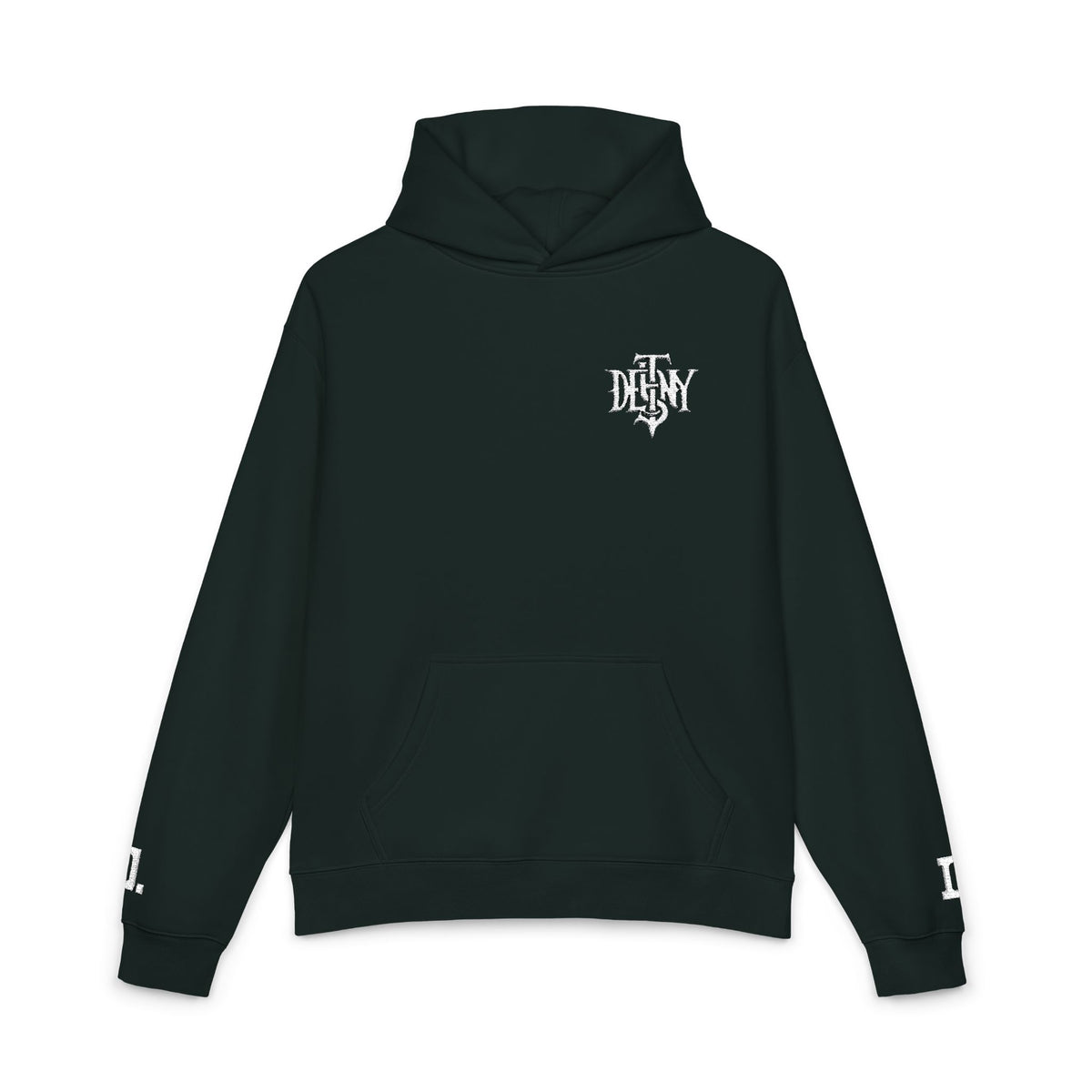 Relaxed Hoodie — Black Streetwear Hoodie with White Gothic 'DESTINY' Logo